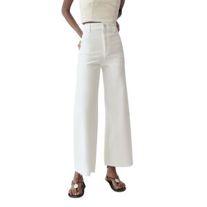 Women’s  Zara Wide-Leg White Raw Hem Jeans SZ 4
